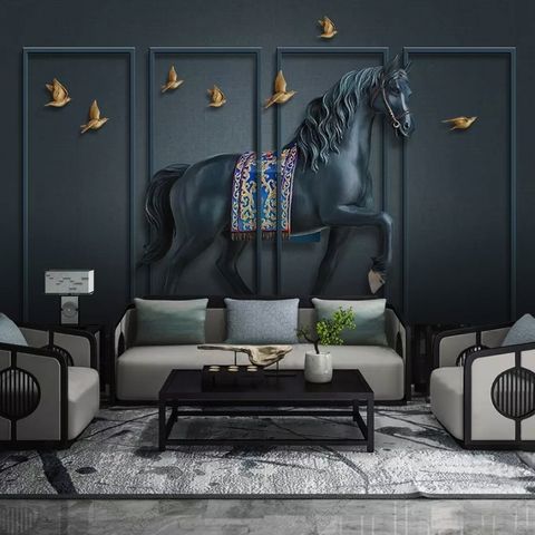 3D Embossed Look Dark Horse Wallpaper Mural