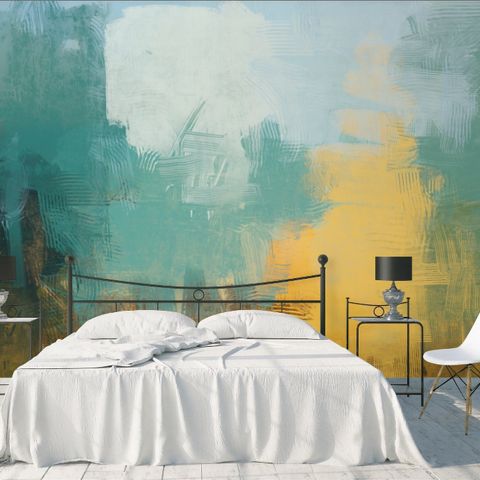 Watercolor Style Green Yellow Abstract Painting Wallpaper Mural