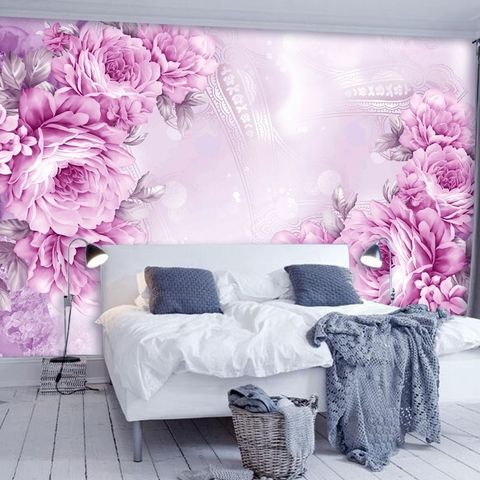 Drawn Pink Peony Floral Wallpaper Mural
