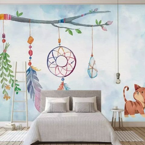 Watercolor Colorful Feather Wallpaper Mural