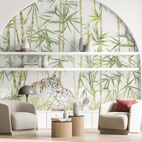 Bamboo Trees with Leopard Wallpaper Murals