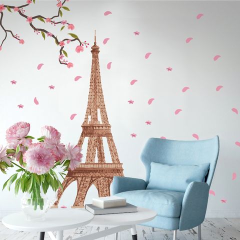Paris Eiffel Tower with Cherry Blossom Wall Decal Sticker