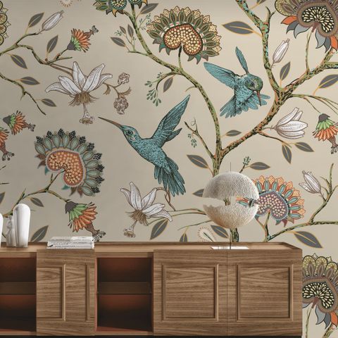 Vintage Flower with Hummingbird Wallpaper Mural