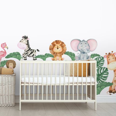 Kids Cute Forest Animal with Banana Leaves Wall Decal Sticker