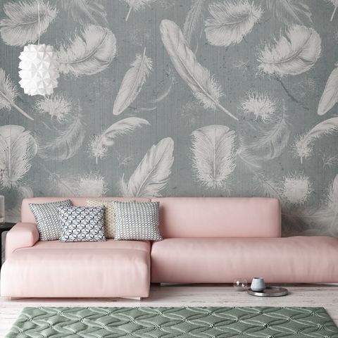 Vintage White Feather Pattern Wallpaper Mural