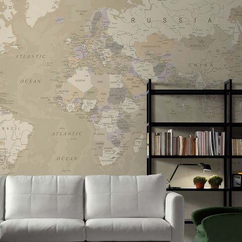 Brown & Brown Political World Map Wallpaper Mural