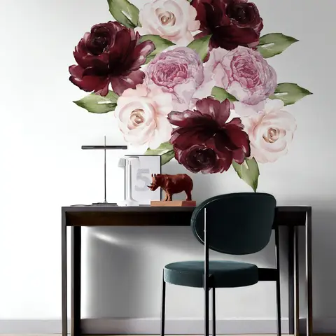 Watercolor Red Pink Peony Floral Wall Decal Sticker